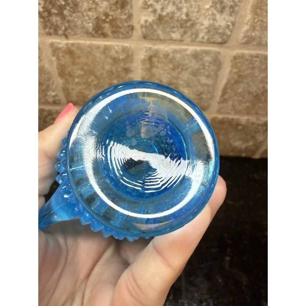 Fenton Blue Opalescent Art Glass‎ Hobnail Sugar Bowl 3.25